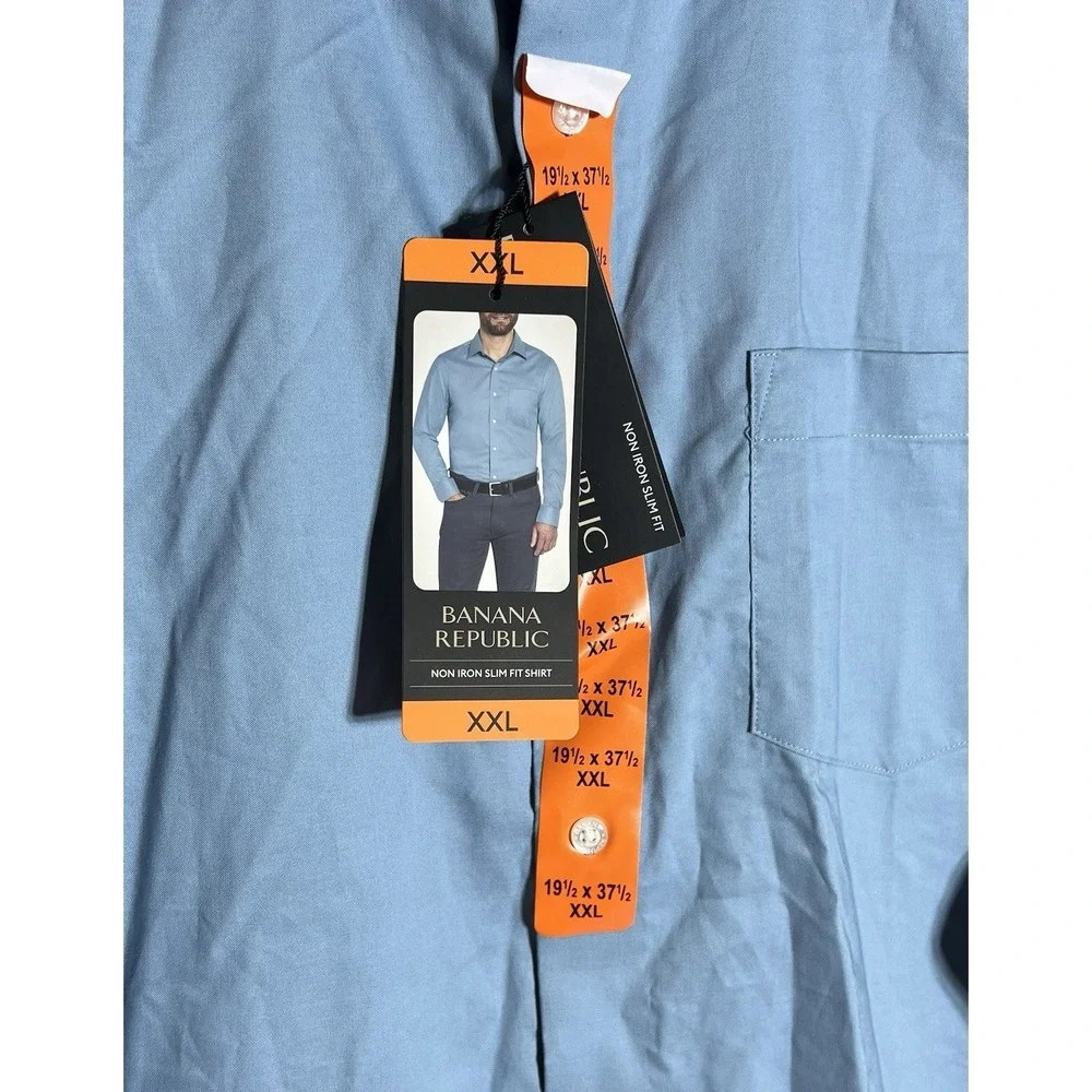 Banana Republic‎ Slim Fit Button Up Dress Shirt Mens Size XXL Blue Non Iron New